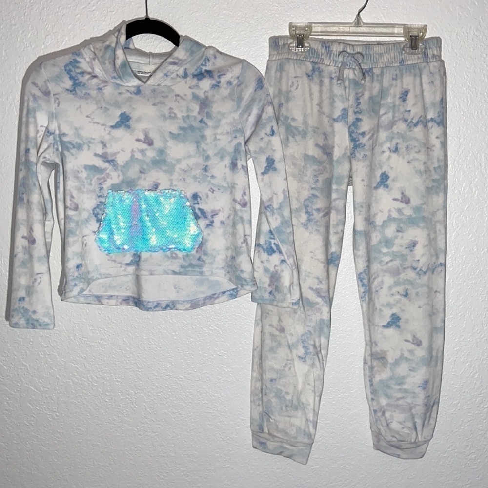 SUPER Soft Velour Sweatsuit w Sequin Sparkle Pocket - Girls L